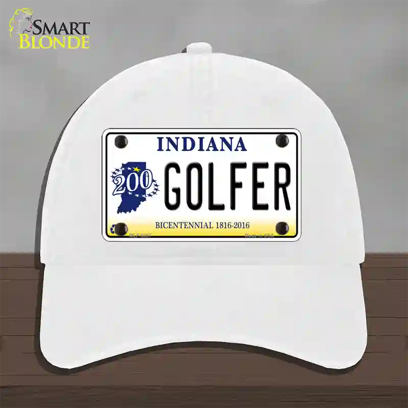 Golfer Indiana Novelty License Plate Hat Unconstructed Cotton / White