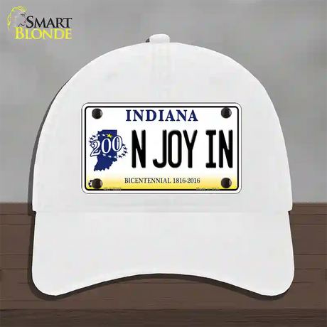 N Joy Indiana Novelty License Plate Hat Unconstructed Cotton / White