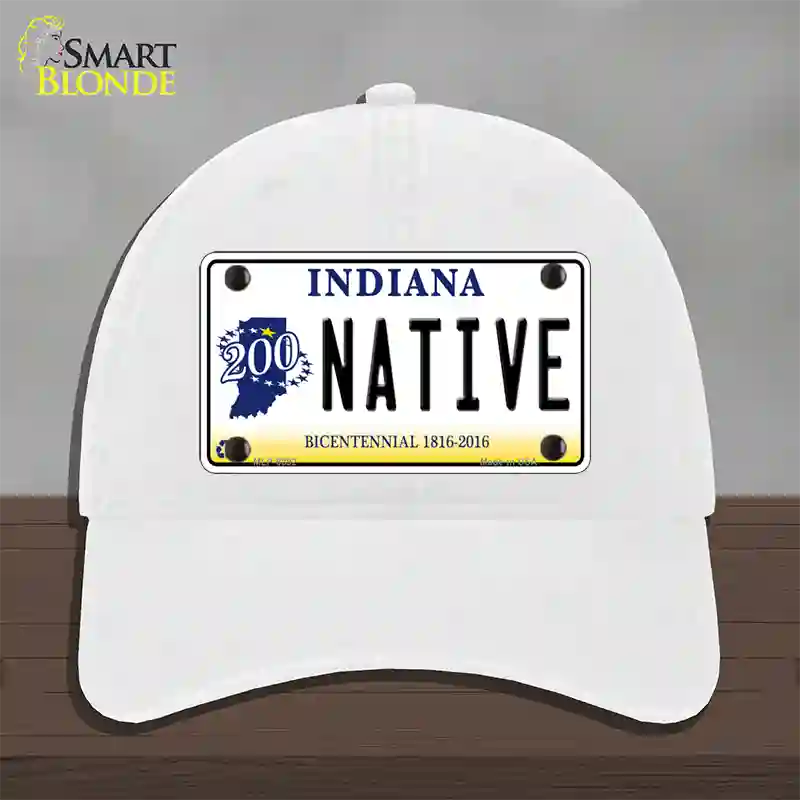 Native Indiana Novelty License Plate Hat Unconstructed Cotton / White