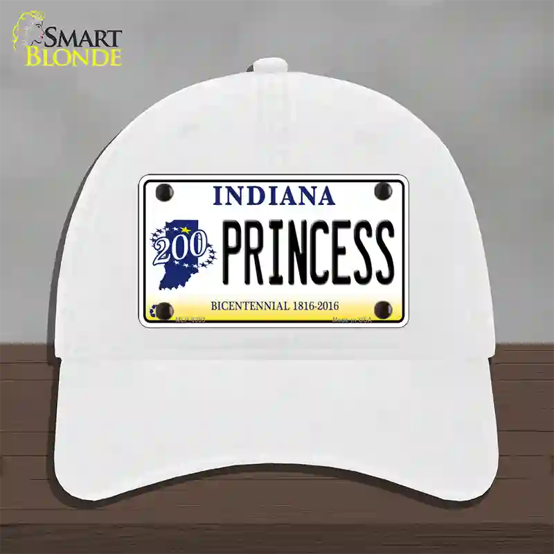 Princess Indiana Novelty License Plate Hat Unconstructed Cotton / White