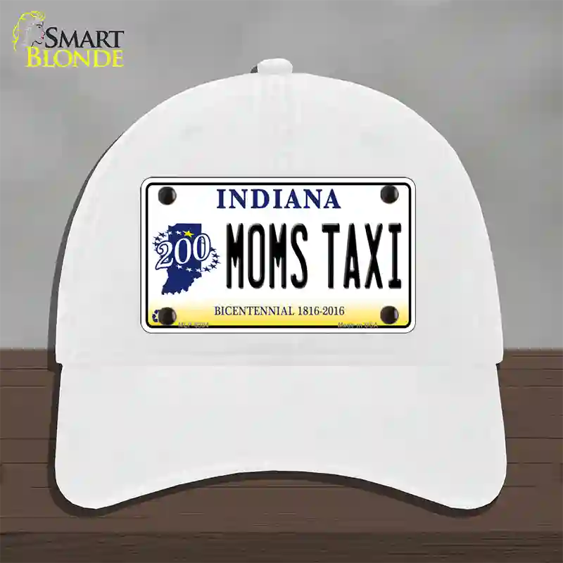 Moms Taxi Indiana Novelty License Plate Hat Unconstructed Cotton / White