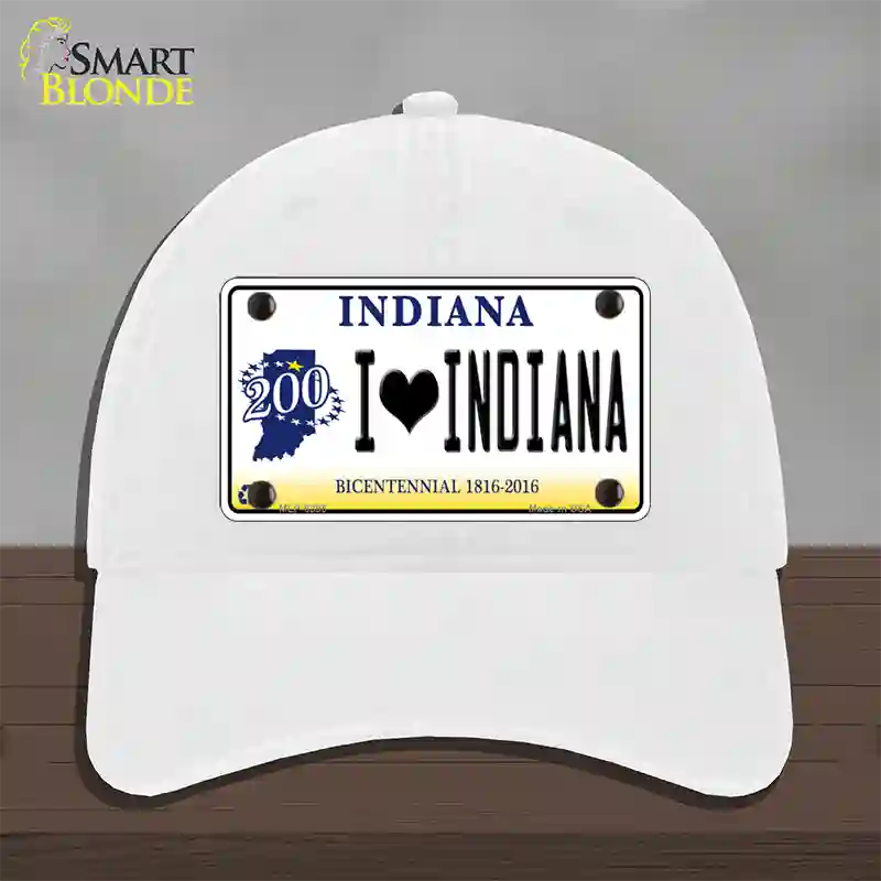 I Love Indiana Novelty License Plate Hat Unconstructed Cotton / White