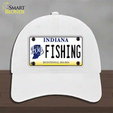 Fishing Indiana Novelty License Plate Hat Unconstructed Cotton / White