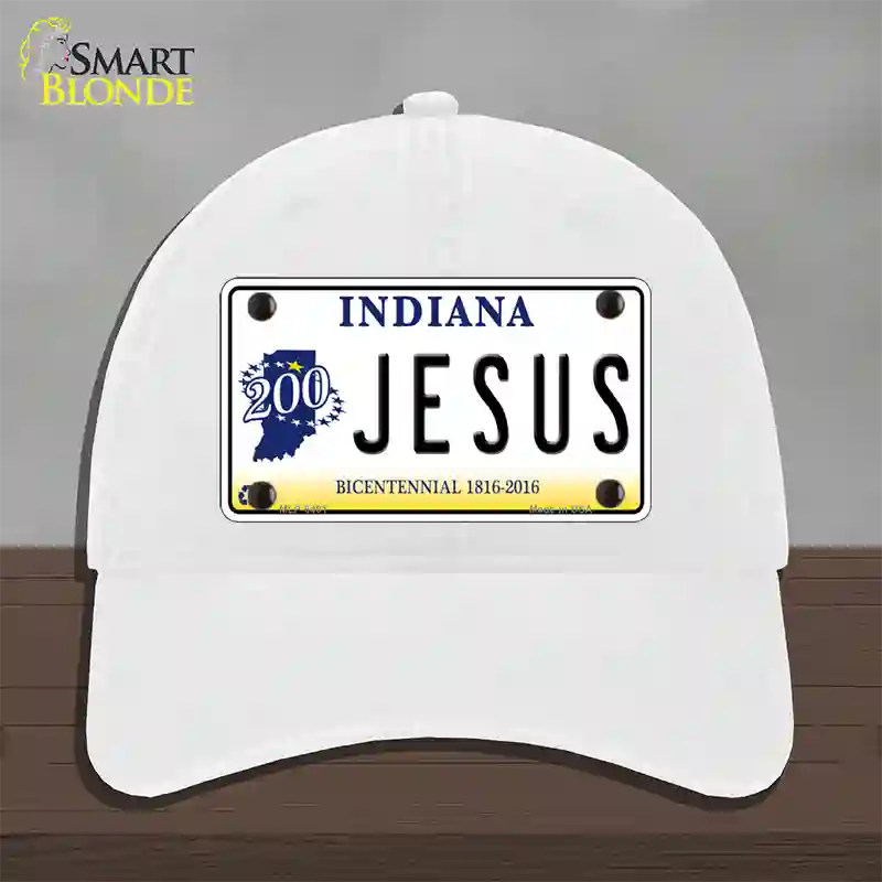 Jesus Indiana Novelty License Plate Hat Unconstructed Cotton / White