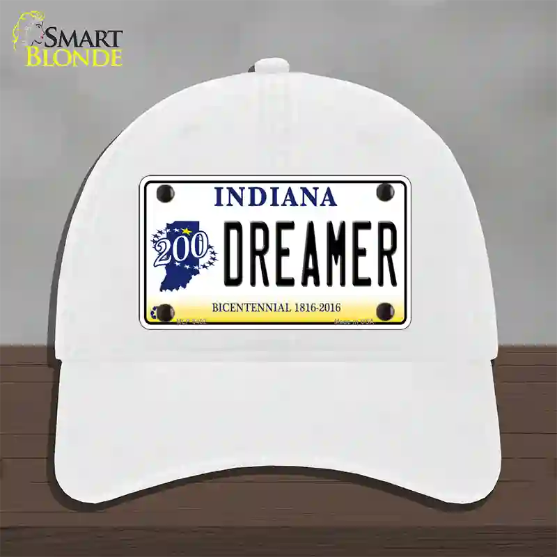 Dreamer Indiana Novelty License Plate Hat Unconstructed Cotton / White