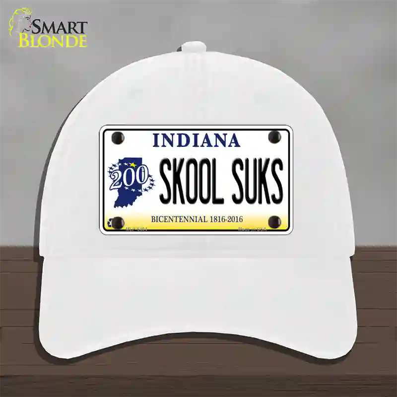 Skook Suks Indiana Novelty License Plate Hat Unconstructed Cotton / White