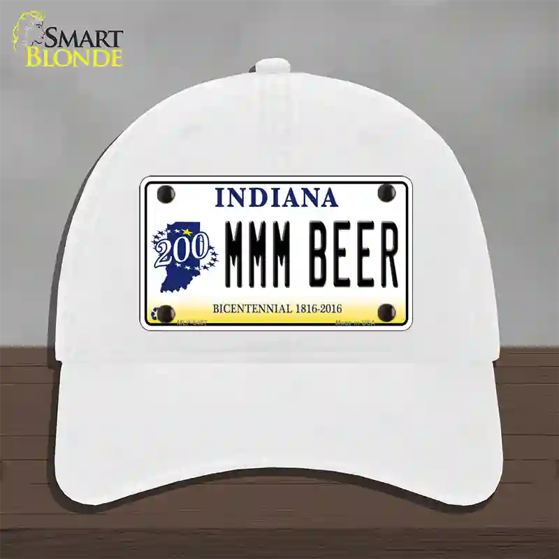 MMM Beer Indiana Novelty License Plate Hat Unconstructed Cotton / White