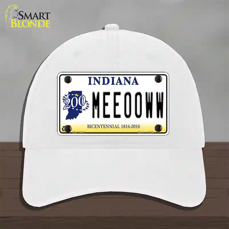 Meeooww Indiana Novelty License Plate Hat Unconstructed Cotton / White