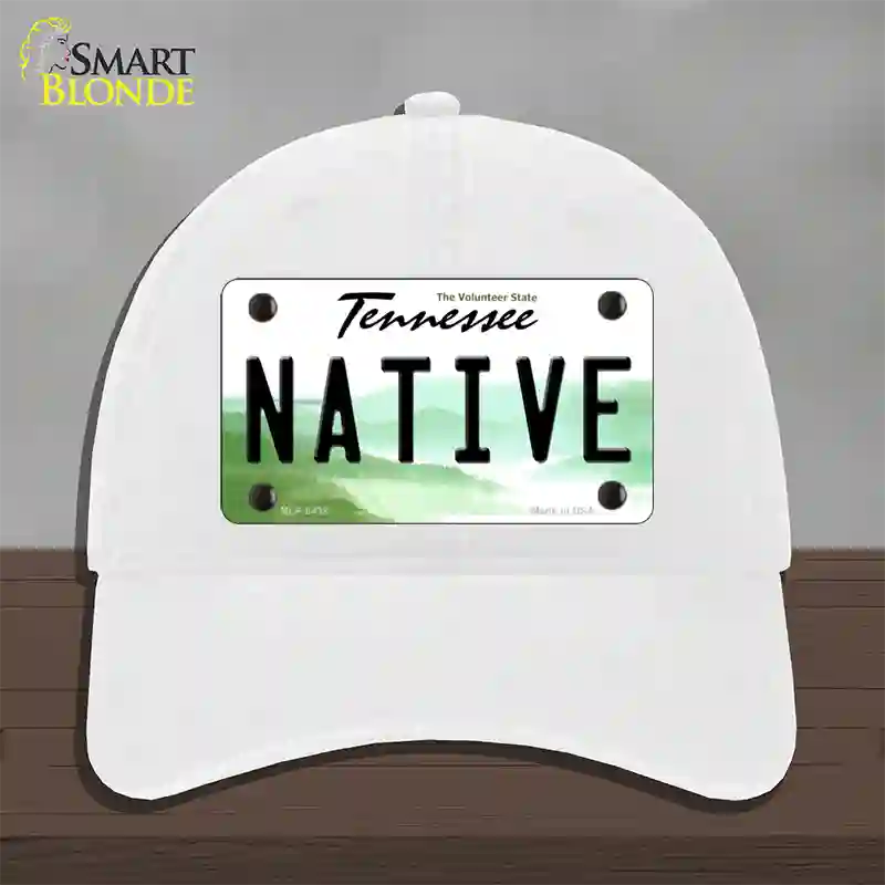 Native Tennessee Novelty License Plate Hat Unconstructed Cotton / White