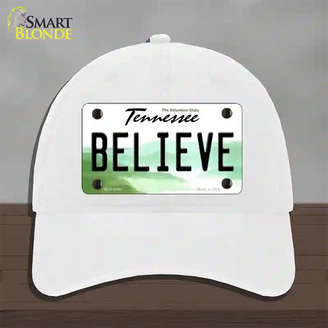 Believe Tennessee Novelty License Plate Hat Unconstructed Cotton / White