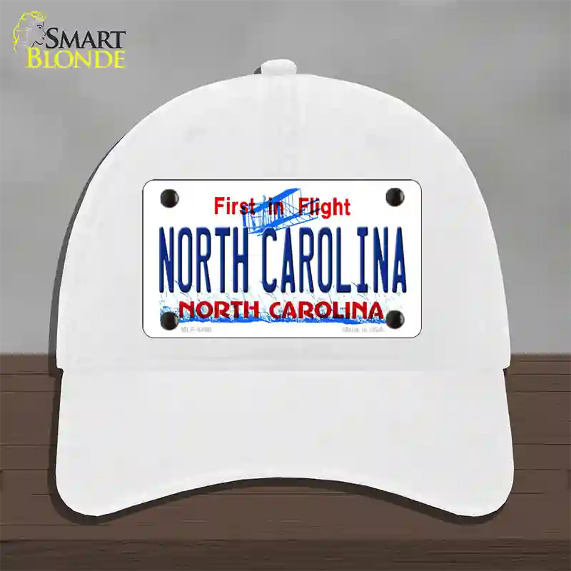 North Carolina Novelty License Plate Hat Unconstructed Cotton / White