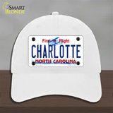 Charlotte North Carolina Novelty License Plate Hat Unconstructed Cotton / White