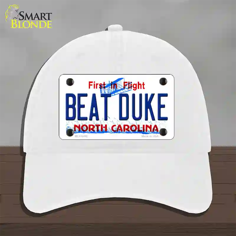 Beat Duke North Carolina Novelty License Plate Hat Unconstructed Cotton / White