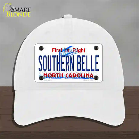 Southern Belle North Carolina Novelty License Plate Hat Unconstructed Cotton / White