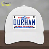 Durham North Carolina Novelty License Plate Hat Unconstructed Cotton / White