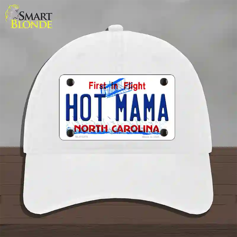 Hot Mama North Carolina Novelty License Plate Hat Unconstructed Cotton / White