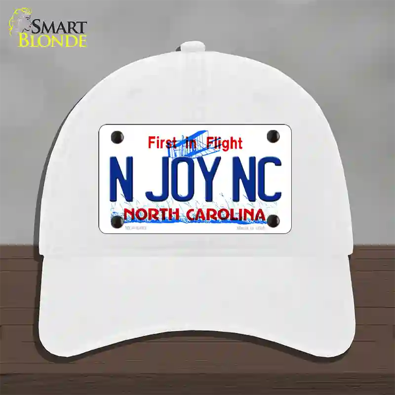 N Joy North Carolina Novelty License Plate Hat Unconstructed Cotton / White