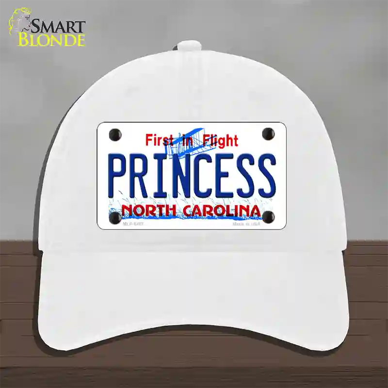 Princess North Carolina Novelty License Plate Hat Unconstructed Cotton / White