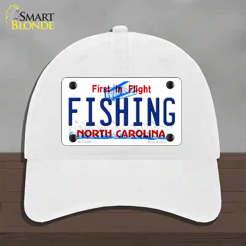 Fishing North Carolina Novelty License Plate Hat Unconstructed Cotton / White