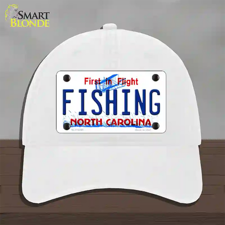 Fishing North Carolina Novelty License Plate Hat Unconstructed Cotton / White