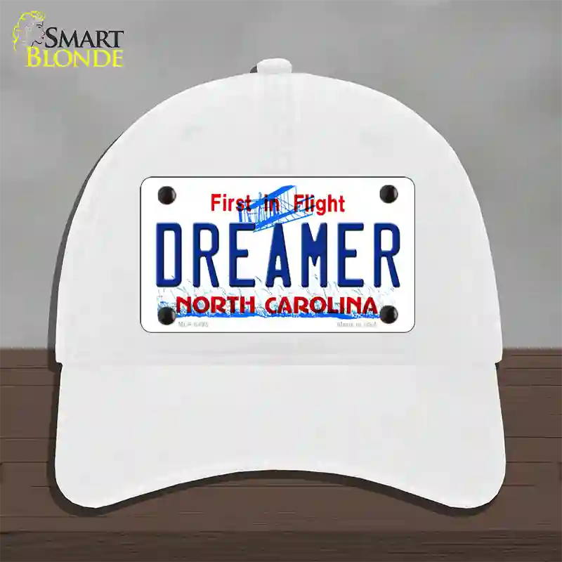 Dreamer North Carolina Novelty License Plate Hat Unconstructed Cotton / White