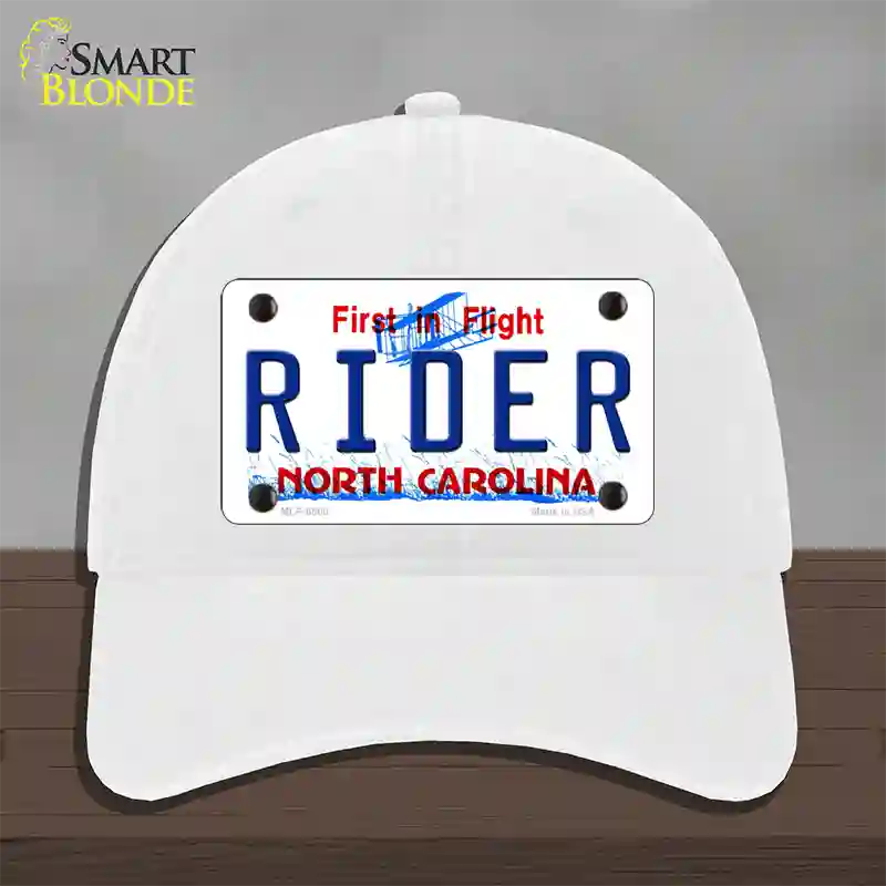 Rider North Carolina Novelty License Plate Hat Unconstructed Cotton / White