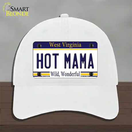 Hot Mama West Virginia Novelty License Plate Hat Unconstructed Cotton / White