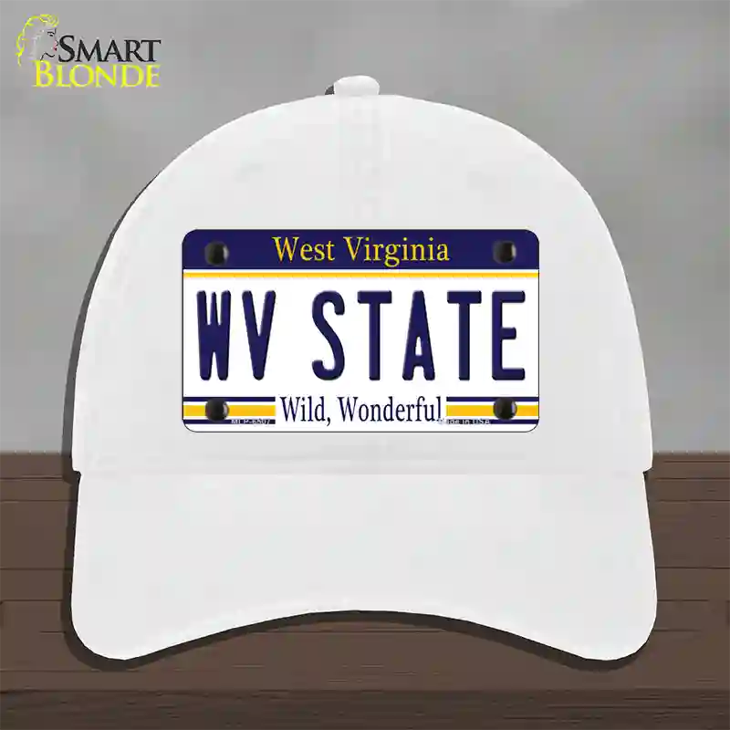 West Virginia State Novelty License Plate Hat Unconstructed Cotton / White