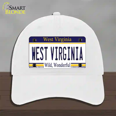 West Virginia Novelty License Plate Hat Unconstructed Cotton / White