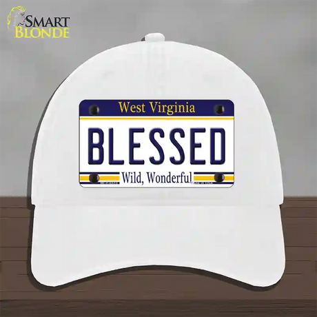 Blessed West Virginia Novelty License Plate Hat Unconstructed Cotton / White