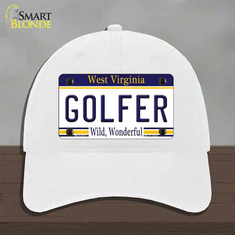 Golfer West Virginia Novelty License Plate Hat Unconstructed Cotton / White