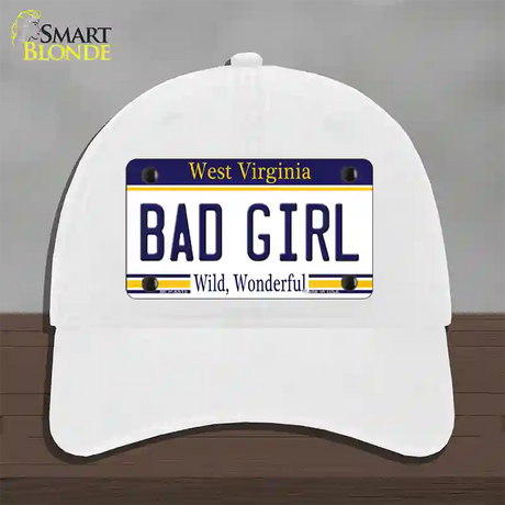 Bad Girl West Virginia Novelty License Plate Hat Unconstructed Cotton / White