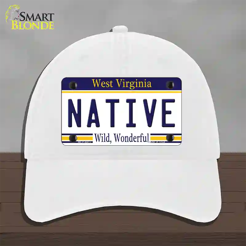 Native West Virginia Novelty License Plate Hat Unconstructed Cotton / White