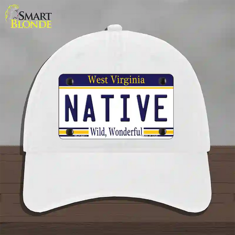 Native West Virginia Novelty License Plate Hat Unconstructed Cotton / White