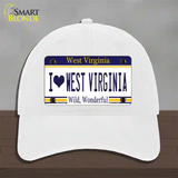 I Love West Virginia Novelty License Plate Hat Unconstructed Cotton / White