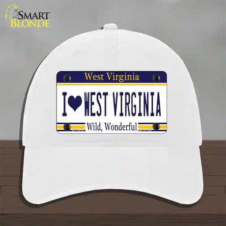 I Love West Virginia Novelty License Plate Hat Unconstructed Cotton / White