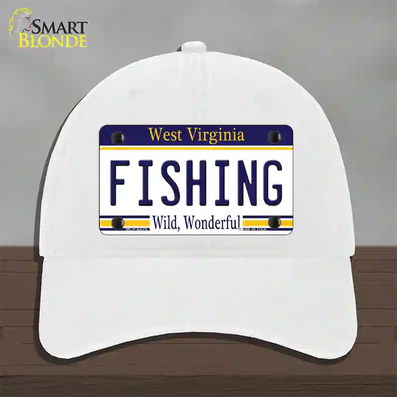 Fishing West Virginia Novelty License Plate Hat Unconstructed Cotton / White