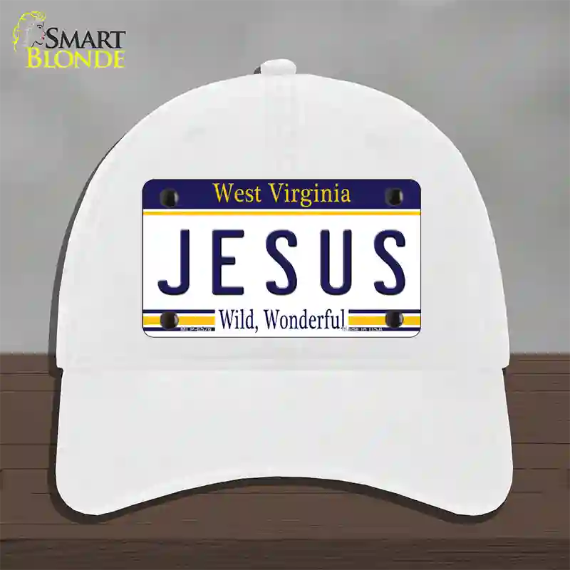 Jesus West Virginia Novelty License Plate Hat Unconstructed Cotton / White