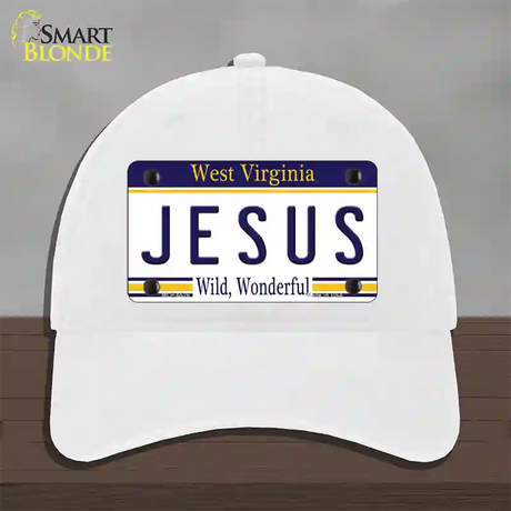 Jesus West Virginia Novelty License Plate Hat Unconstructed Cotton / White