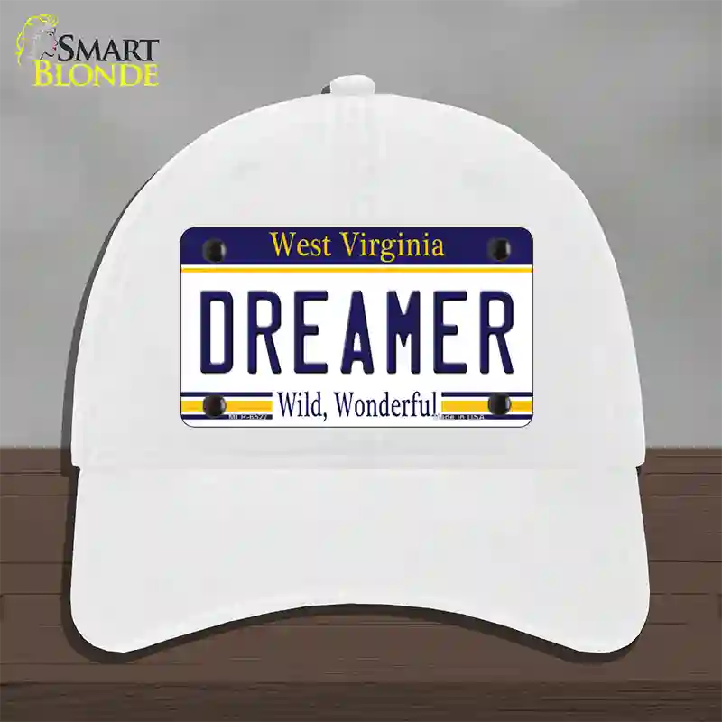 Dreamer West Virginia Novelty License Plate Hat Unconstructed Cotton / White