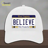 Believe West Virginia Novelty License Plate Hat Unconstructed Cotton / White