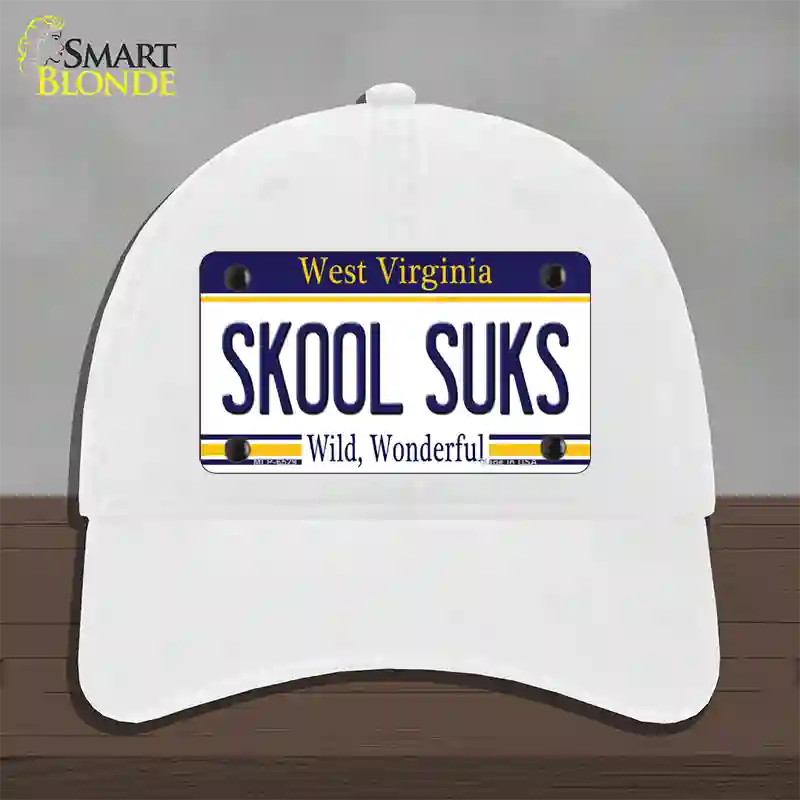 Skool Suks West Virginia Novelty License Plate Hat Unconstructed Cotton / White