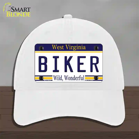 Biker West Virginia Novelty License Plate Hat Unconstructed Cotton / White