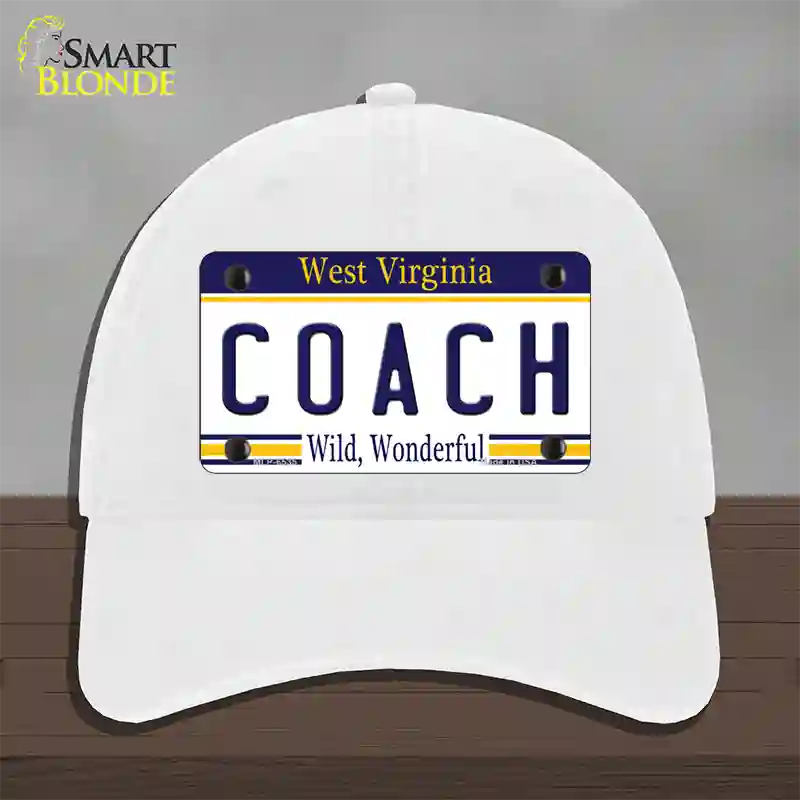 Coach West Virginia Novelty License Plate Hat Unconstructed Cotton / White