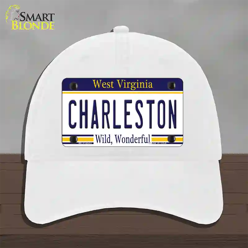 Charleston West Virginia Novelty License Plate Hat Unconstructed Cotton / White