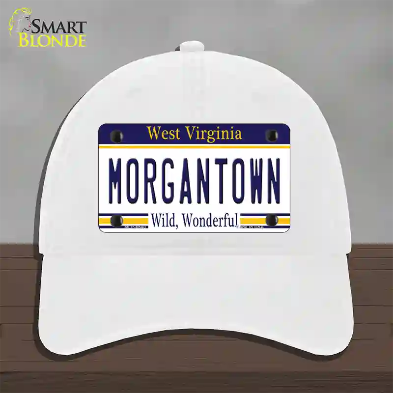 Morgantown West Virginia Novelty License Plate Hat Unconstructed Cotton / White