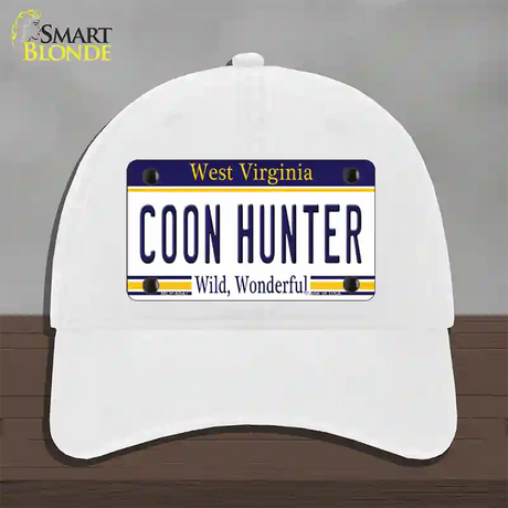 Coon Hunter West Virginia Novelty License Plate Hat Unconstructed Cotton / White