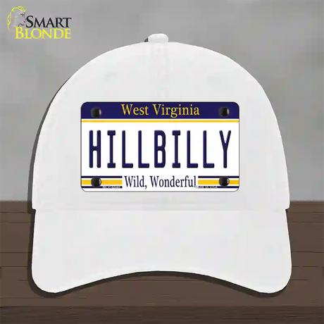 Hillbilly West Virginia Novelty License Plate Hat Unconstructed Cotton / White