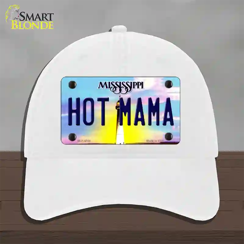 Hot Mama Mississippi Novelty License Plate Hat Unconstructed Cotton / White