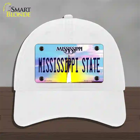 Mississippi State Novelty License Plate Hat Unconstructed Cotton / White